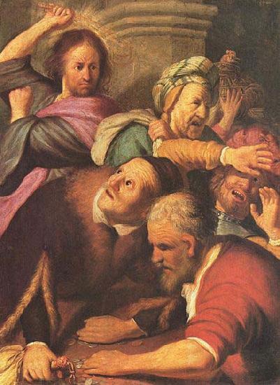 REMBRANDT Harmenszoon van Rijn Christ driving the money-changers from the Temple. oil painting picture